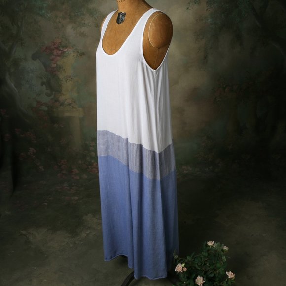 J Crew Maxi Dress White Blue Metallic Stripe S - Picture 3 of 11